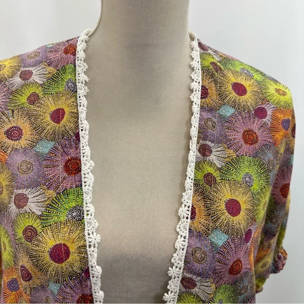 NWOT Olga Valentine Girls Water Dreaming Kimono Size 8-9 Floral Crochet